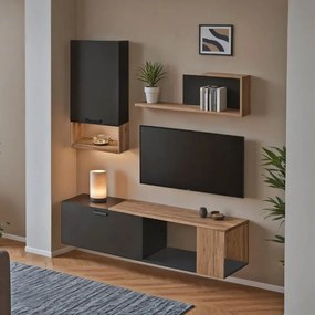 Σύνθετο σαλονιού Poelfy ανθρακί - oak 170x37,5x42 εκ. 170x37.5x42 εκ.