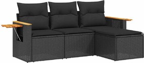 vidaXL Patio Sofa Set 3-θέσια Black