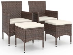 vidaXL Καρέκλα και Σκαμπό Κήπου Σετ 4 Τεμαχίων Καφέ Συνθετικό Ρατάν