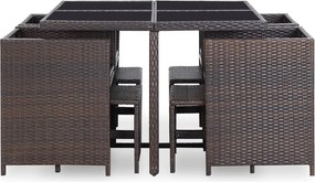 vidaXL Σετ Τραπεζαρίας Εξ. Χώρου 9 τεμ. Καφέ Συνθ. Ρατάν με Μαξιλάρια