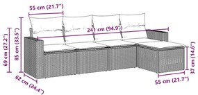 vidaXL Σαλόνι Κήπου Σετ 5 Τεμαχίων Καφέ Συνθετικό Ρατάν με Μαξιλάρια