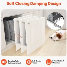 VEVOR Double Pullout Waste Container Kitchen Trash Can Soft Close Grey 27QTx2