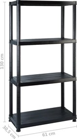 vidaXL Ραφιέρα Αποθήκευσης 4 Επιπέδων Μαύρη 122x30,5x130 εκ. Πλαστική