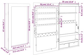 Έπιπλο Κοσμημάτων με Καθρέφτη/LED Φώτα Επιτοίχιο Μαύρο - Μαύρο