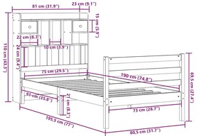Κρεβάτι Βιβλιοθήκη Χωρίς Στρώμα 75x190 εκ Μασίφ Ξύλο Πεύκο 3321922
