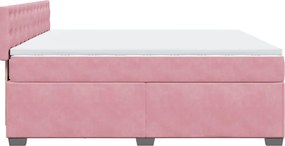 vidaXL Κρεβάτι Boxspring με Στρώμα Ροζ 200x200 εκ. Βελούδινο