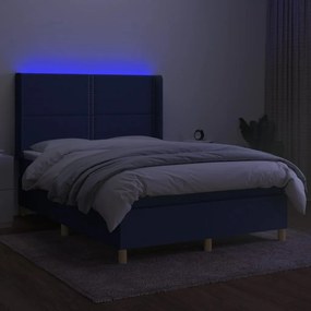 vidaXL Κρεβάτι Boxspring με Στρώμα &amp; LED Μπλε 140x200 εκ. Υφασμάτινο