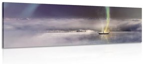 Εικόνα βόρειο σέλας και βάρκα σε μια παγωμένη λίμνη - 150x50