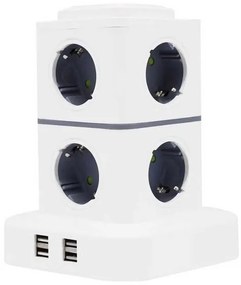 Κάθετο πολύπριζο 8 θέσεων με διακόπτες &amp; 4xUSB - Σούκο - 3m - RC-G8P-4U