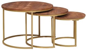 Τραπεζάκια Καφέ Στερεών 3 pcs Μασίφ ξύλο μάνγκο και χάλυβας