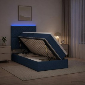 vidaXL LED Κρεβάτι αποθήκευσης με στρώμα Μπλε 90 x 200 cm Ύφασμα
