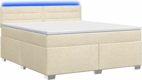 vidaXL Κρεβάτι Box Spring με Στρώμα και LED Κρεμ 140 x 200 cm Ύφασμα