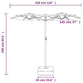 Ομπρέλα με Διπλή Κορυφή με LED Χρ. Λευκό Άμμου 316 x 240 εκ. - Λευκό