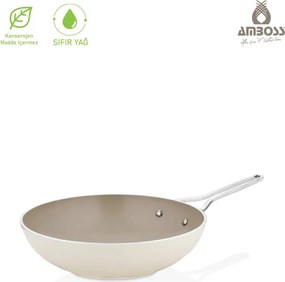 Stewehome Φυσικό κεραμικό τηγάνι wok Κρεμ