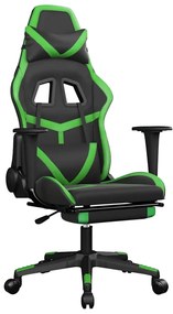 vidaXL Καρέκλα Gaming Μασάζ Υποπόδιο Μαύρο/Πράσινο από Συνθετικό Δέρμα