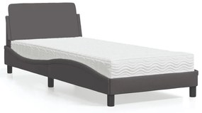 Κρεβάτι με Στρώμα Γκρι 90x200 εκ. από Συνθετικό Δέρμα - Γκρι