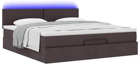 vidaXL Οθωμανικό κρεβάτι με στρώμα & LEDs Σκούρο καφέ 180x200cm ύφασμα