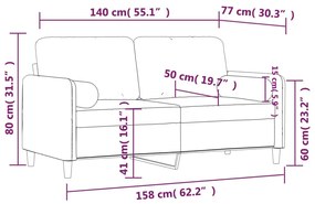 Καναπές Διθέσιος Κρεμ 140 εκ. Βελούδινος με Διακ. Μαξιλάρια - Κρεμ