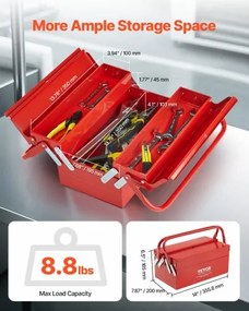 VEVOR Tool Box 14-inch 2-Tier 3-Tray Folding Cantilever Toolbox with Handle