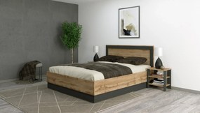 Κρεβάτι διπλό KALIA με στρώμα 160x200cm Oak Wotan / Anthracite κομοδίνα 204x100x164cm+2 Κομοδίνα 45x47x35cm-GRA001
