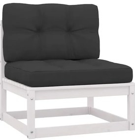 vidaXL Καναπές Κήπου Μεσ. Λευκός Μασίφ Ξύλο Πεύκου Ανθρακί Μαξιλάρια