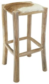 vidaXL Σκαμπό Μπαρ από Δέρμα Κατσίκας / Μασίφ Ξύλο Teak