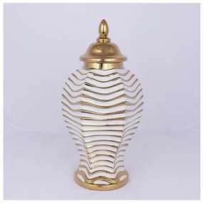 Βάζο Κεραμικό-Μέταλλο Λευκό &amp; Χρυσό 21.2x21.2x42.2cm 752-20352 Estheti-752-20352-Λευκό-Χρυσό 752-20352