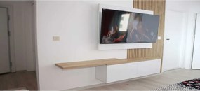 Stewehome Μοντέρνα επιτοίχια μονάδα τηλεόρασης με ντουλάπι από σανίδα μελαμίνης Λευκό 150x30x40 cm