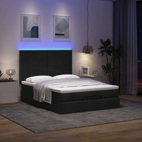 vidaXL Οθωμανικό κρεβάτι με στρώμα &amp; LEDs Μαύρο 140x200 cm Ύφασμα