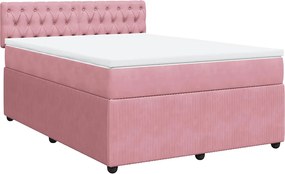 vidaXL Κρεβάτι Boxspring με Στρώμα Ροζ 140x190 εκ. Βελούδινο