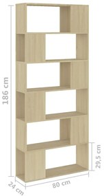 vidaXL Βιβλιοθήκη/Διαχωρ. Χώρου Sonoma Δρυς 80x24x186 εκ. Επεξ. Ξύλο