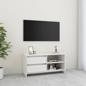Έπιπλο Τηλεόρασης Λευκό 80 x 31 x 39 εκ. από Μασίφ Ξύλο Πεύκου - Λευκό