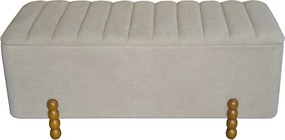 Σκαμπό μπαούλο Daph Inart σετ 2 τεμ βελούδο σε μπεζ και λευκή απόχρωση