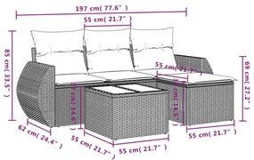 Σετ Καναπέ Κήπου 5 Τεμαχίων Μαύρο Συνθετικό Ρατάν με Μαξιλάρια - Μαύρο