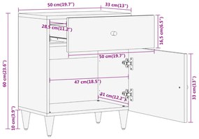 Κομοδίνο 50 x 33 x 60 εκ. από Μασίφ Ξύλο Μάνγκο - Καφέ