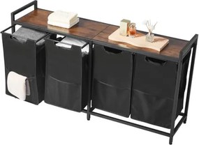 VEVOR 4 Section Laundry Sorter with Pull-Out Bags Metal Frame &amp; Wooden Tabletop