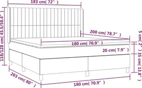 vidaXL Κρεβάτι Boxspring με Στρώμα Ανοιχτό Γκρι 180x200 εκ. Υφασμάτινο