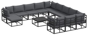 vidaXL Σετ Καναπέ Κήπου 13 pcs Μαύρο Αλουμίνιο