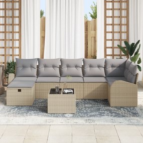 vidaXL Σετ καναπέ 8 τεμαχίων  με μαξιλάρια Μπεζ Ρατάν