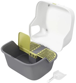 PawHut Τουαλέτα Γάτας, Κουτί Άμμου Γάτας με Κάλυμμα και Φτυάρι, Εύκολο στο Καθάρισμα, Κλειδώνει, Λευκό