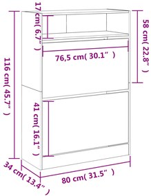 Παπουτσοθήκη με 2 Ανακλ. Συρτάρια Sonoma Δρυς 80x34x116 εκ. - Καφέ