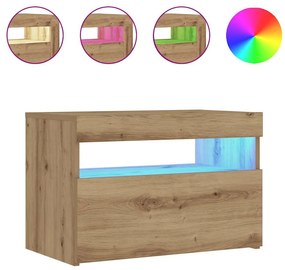 Κομοδίνο με φώτα LED Αρτισιανή Δρυς 60x35x40 εκ. από Επεξ. Ξύλο - Καφέ
