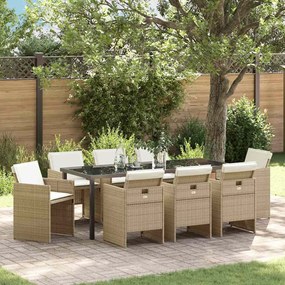 vidaXL Σέτ φαγητού για κήπο 9 pcs Μπεζ συνθετικό ρατάν