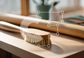 Intra Συλλεκτικό Ξύλινο Παζλ Plywood  4mm - Ξύλινη βούρτσα που στηρίζεται σε ράφι στο εσωτερικό Σε Ξύλινο Κουτί - Διαστάσεις Puzzle: 10x10 cm – 25 κομμάτια