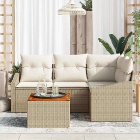 vidaXL Σετ Καναπέ Κήπου με μαξιλάρι 5 pcs Μπεζ Πολυ ράταν