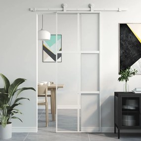 Συρόμενη Πόρτα Λευκή 76 x 205 εκ. από Ψημένο Γυαλί / Αλουμίνιο