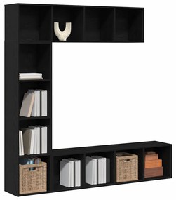 vidaXL Βιβλιοθήκη 3 pcs Μαύρη Οξυά 36 x 30 x 143 cm Επεξεργασμένο ξύλο