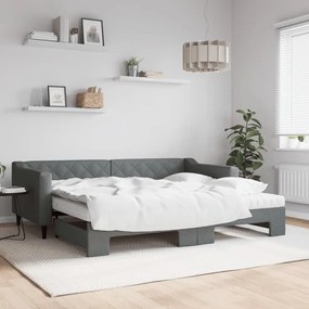Καναπές Κρεβάτι Συρόμενος Σκούρο γκρι 90x200 εκ Ύφασμα Στρώματα - Γκρι