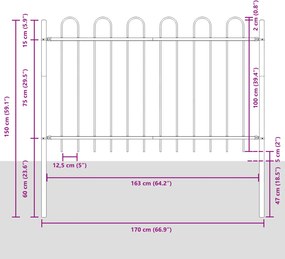 vidaXL Λευκός Φράχτης Κήπου με Hoop Top, 8.5x1 μ, Χάλυβας