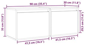 Ντουλάπια Τοίχου 2 τεμ. Μαύρα 45x30x35 εκ από Μασίφ Ξύλο Πεύκου - Μαύρο